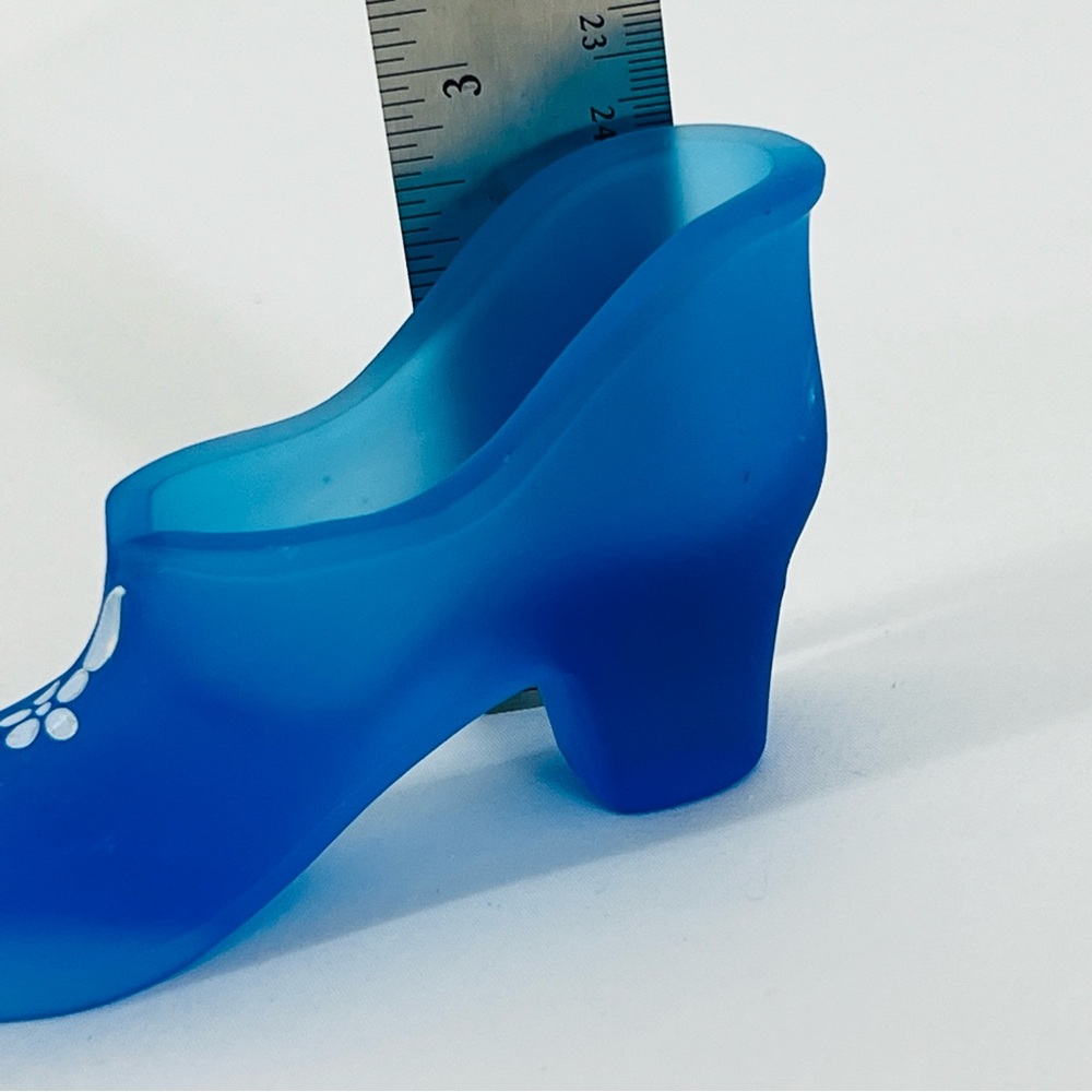 Westmoreland Blue Satin Glass Shoe Slipper Hand Painted Flowers Vintage - Picture 10 of 13